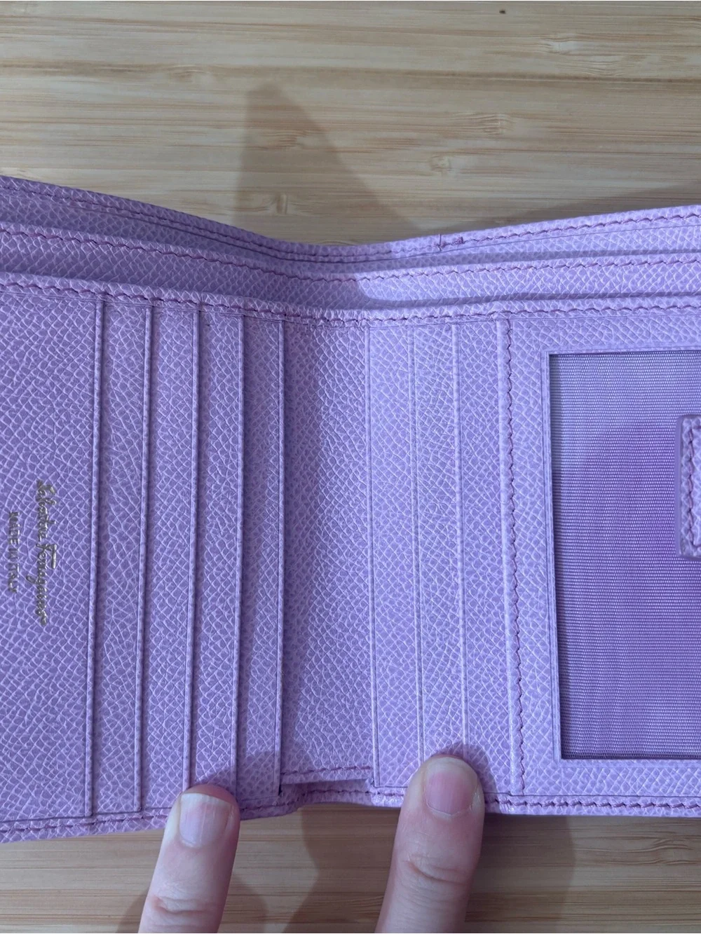 Salvatore Ferragamo Lavender Leather Vara Bow French Wallet
